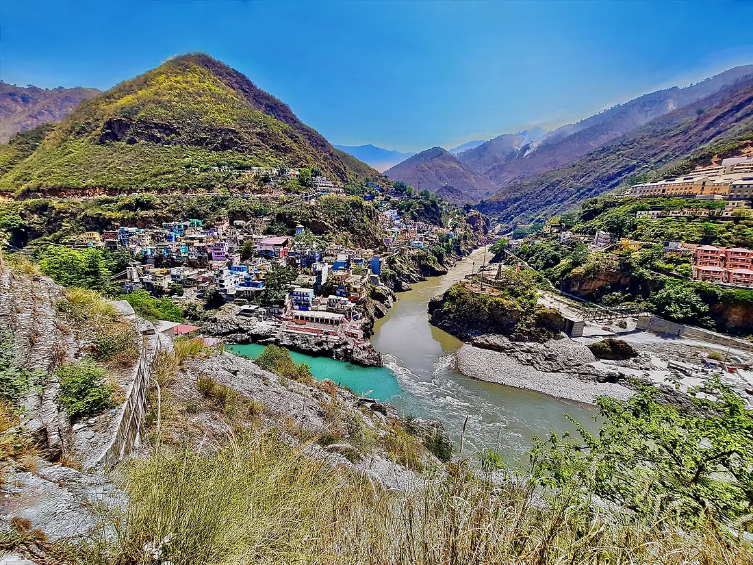A confluence of Alaknanda and Bhagirathi rivers, Devprayag, Uttarakhand