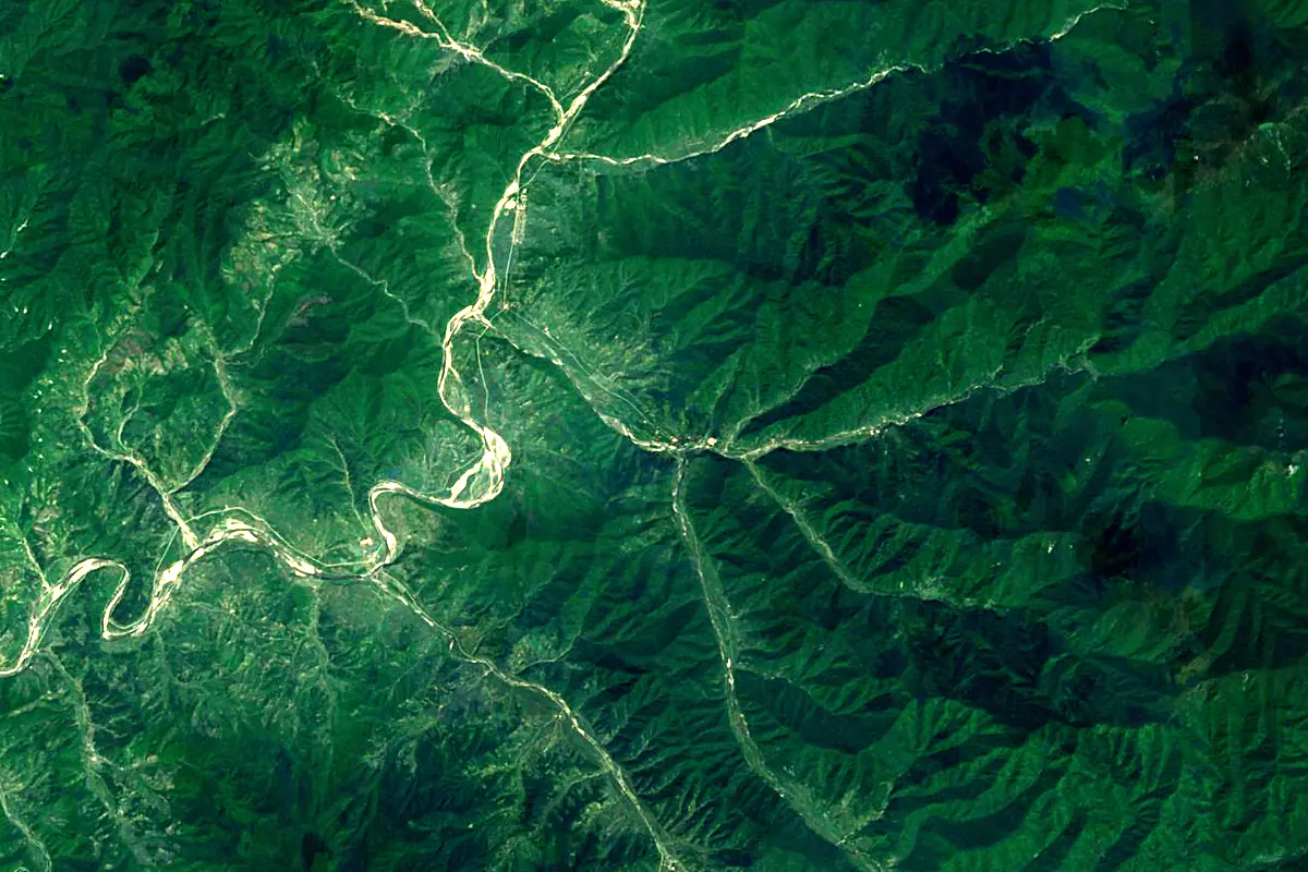 Ch'ongch'on River: satellite view of the source