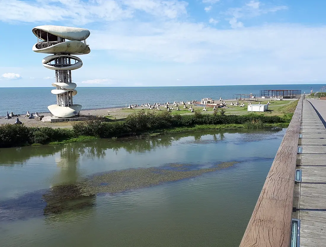Enguri river with modern viewtower