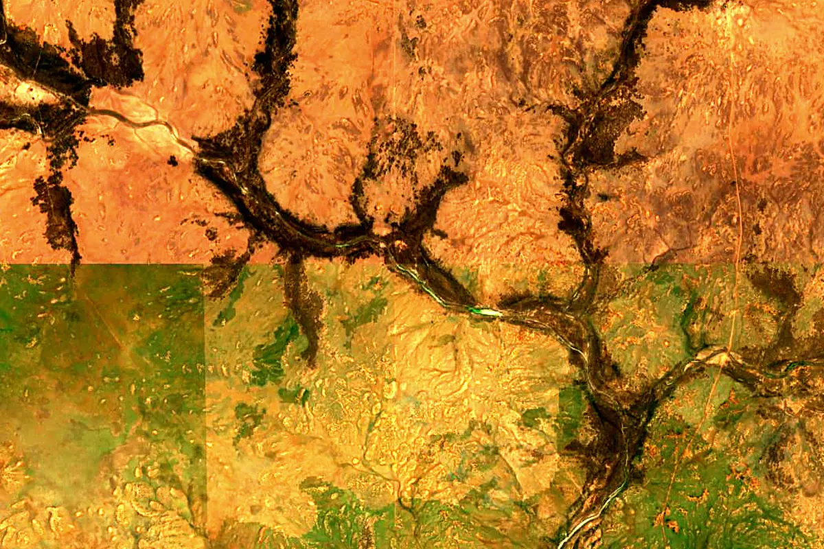 Georgina River: satellite view of the source