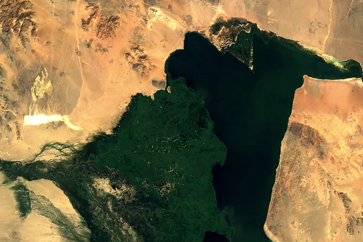Khovd River: satellite view of the mouth