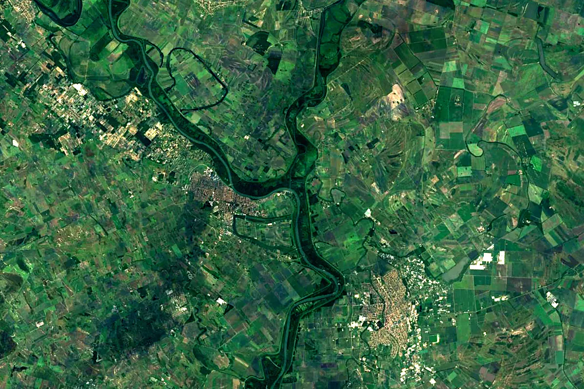 Körös River: satellite view of the mouth