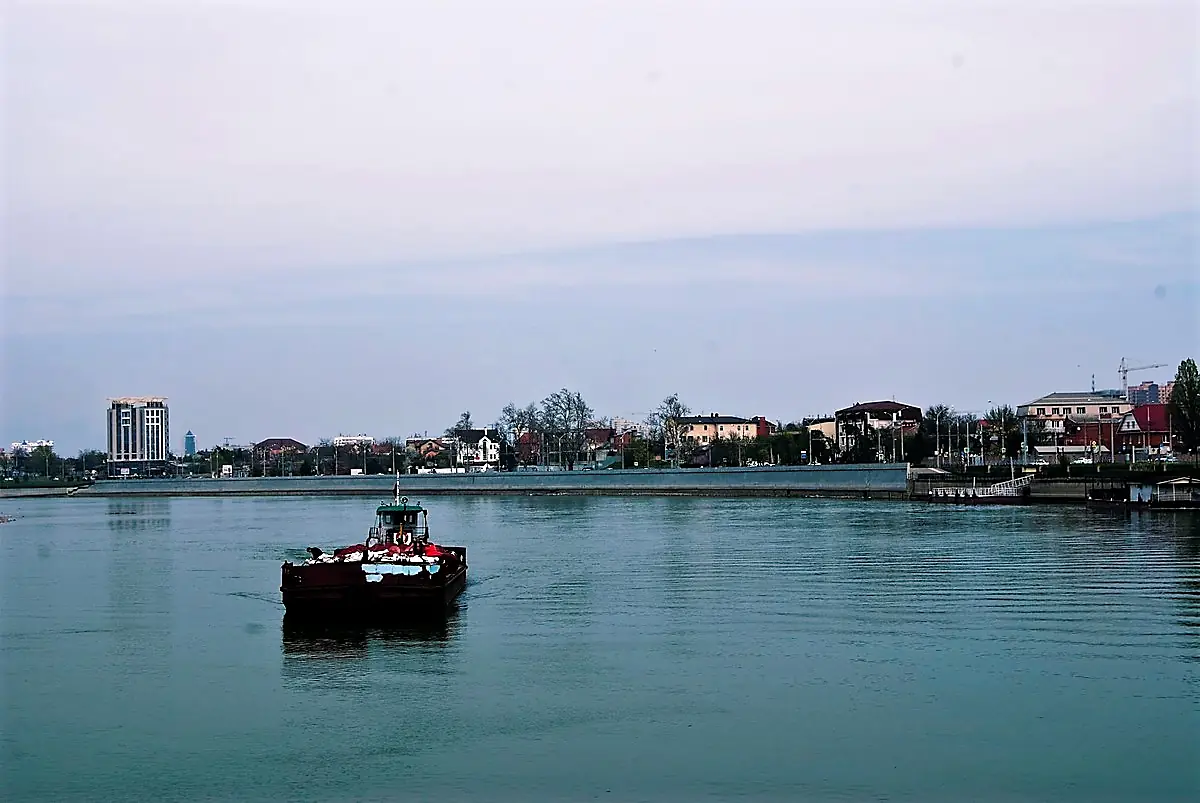 Kuban River in Krasnodar city. Water-carriage