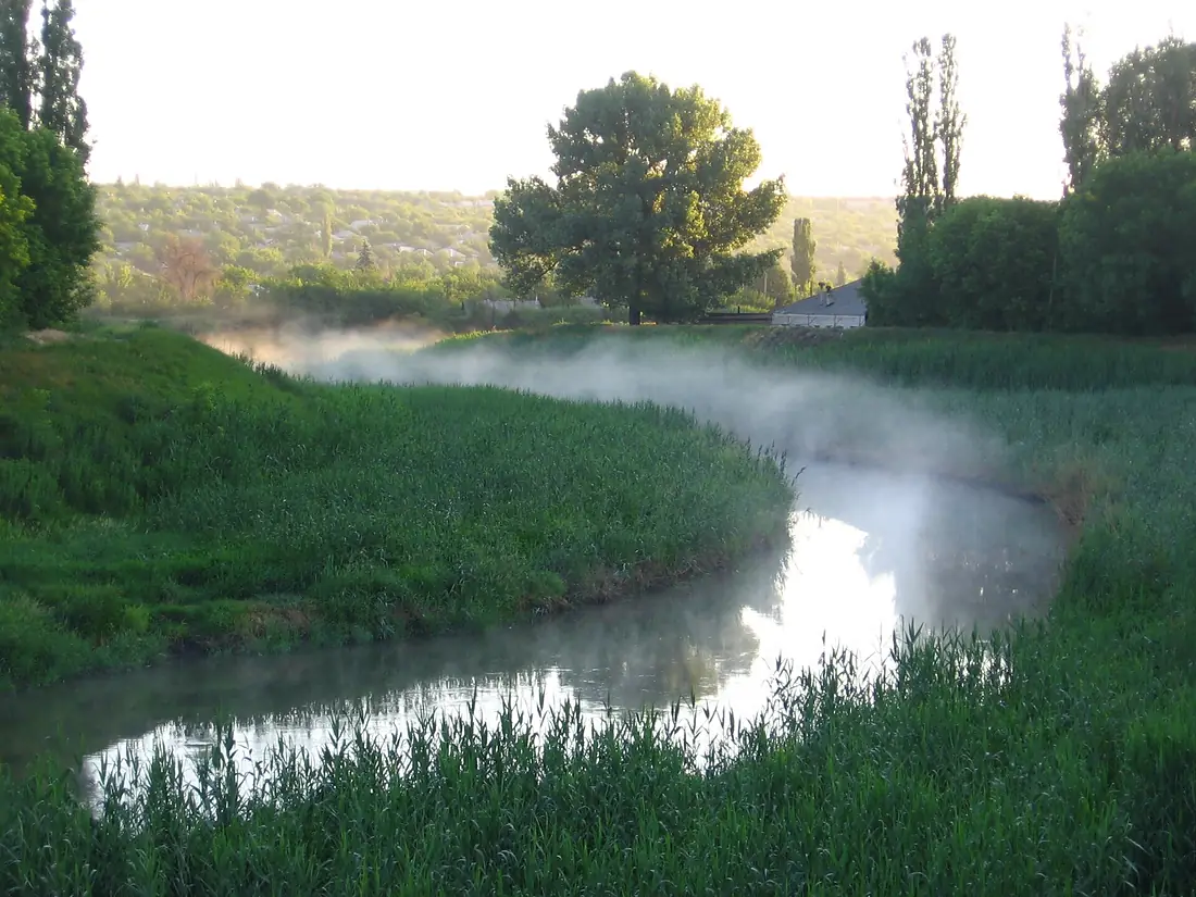 Mist over a river in Luhansk