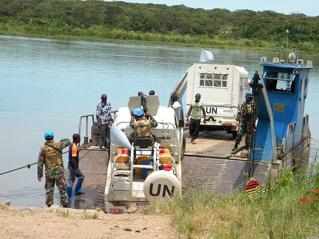 Indonesian Blue Helmets on the Kiambi ferry to cross the Luvua River