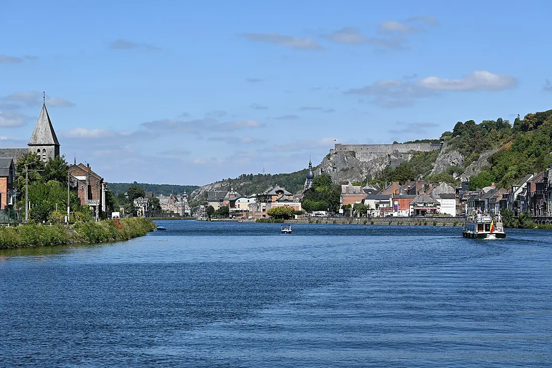 View of Dinant from on the Meuse River near Neffe, 2025