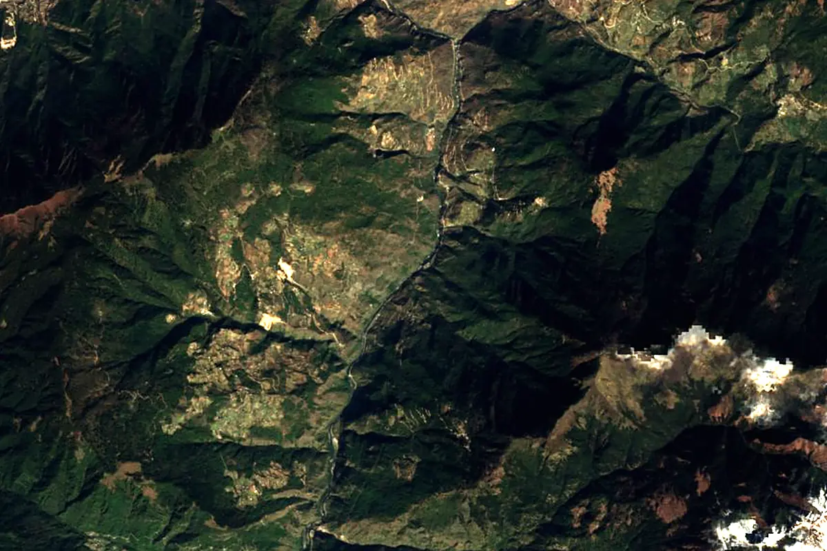 Paro Chhu: satellite view of the mouth