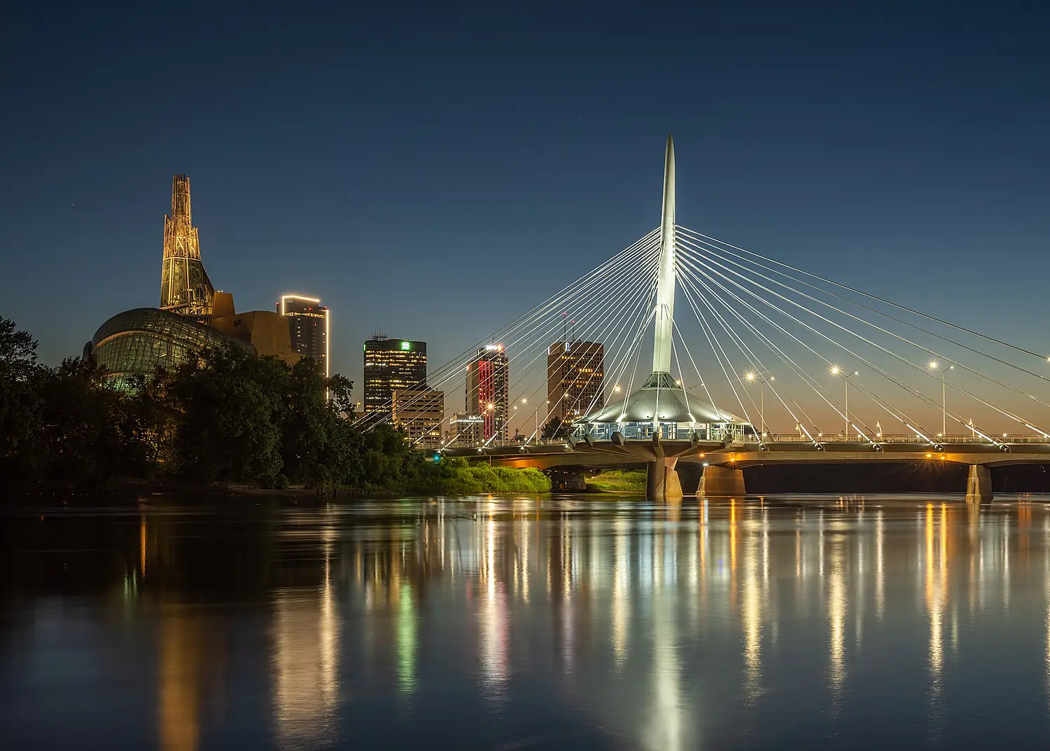 Esplanade Riel Bridge at dusk, Winnipeg, Canada