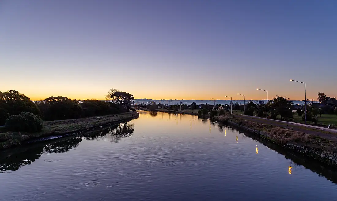 River Avon in New Brighton during sunset, New Zealand