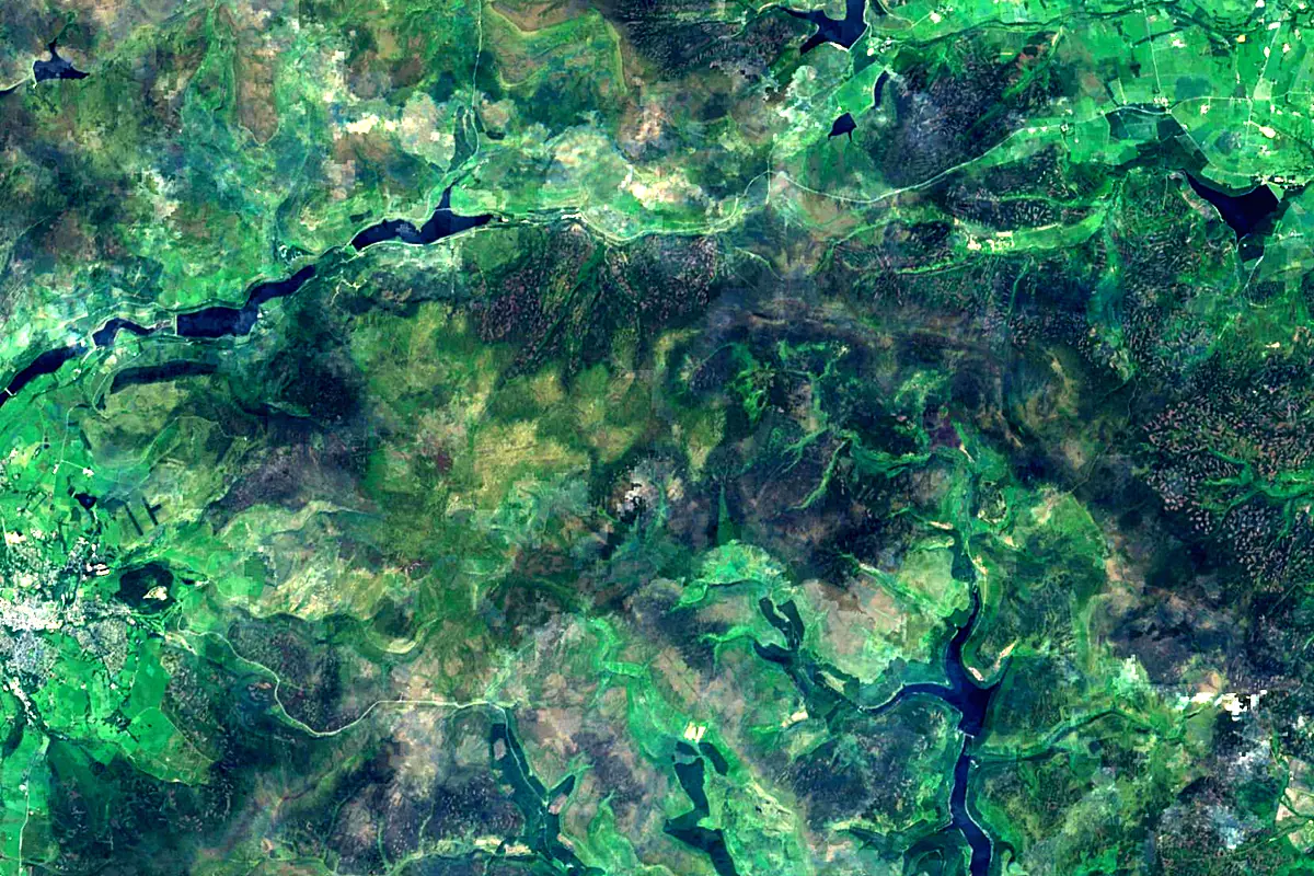 River Derwent: satellite view of the source