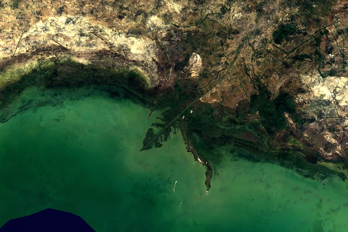 Ural River: satellite view of the mouth