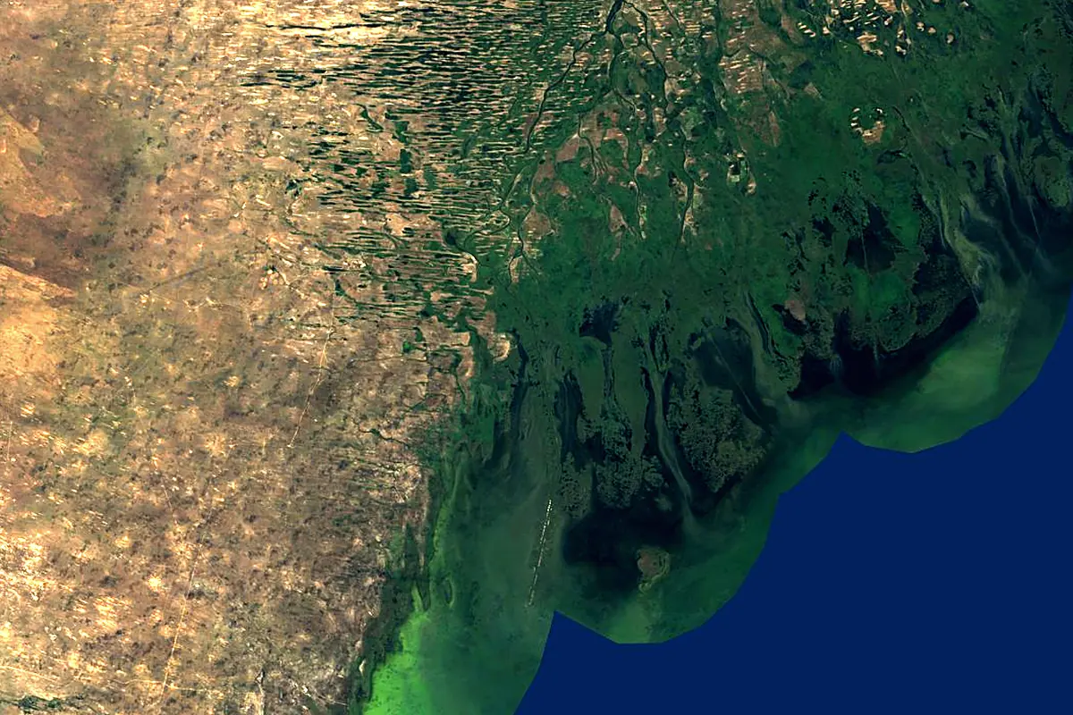 Volga: satellite view of the mouth